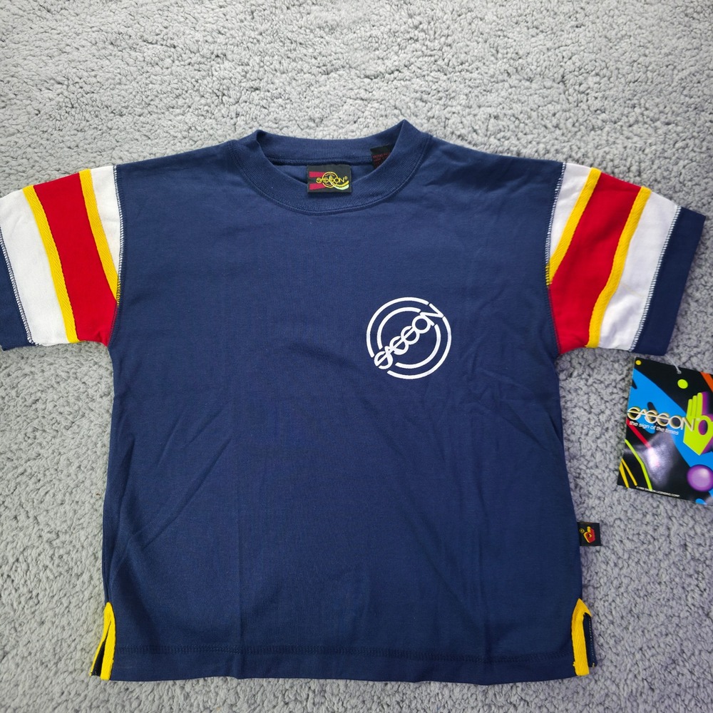Vintage 1989 Sasson Kids Navy Blue Stripe T-Shirt and Shorts Set Size 7 NWT - Picture 2 of 11